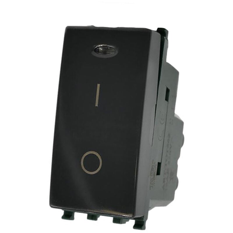 foto del prodotto vetrineinrete interruttore bipolare con spia luminosa nero compatibile con vimar plana pulsante luce 16ax 250vac
