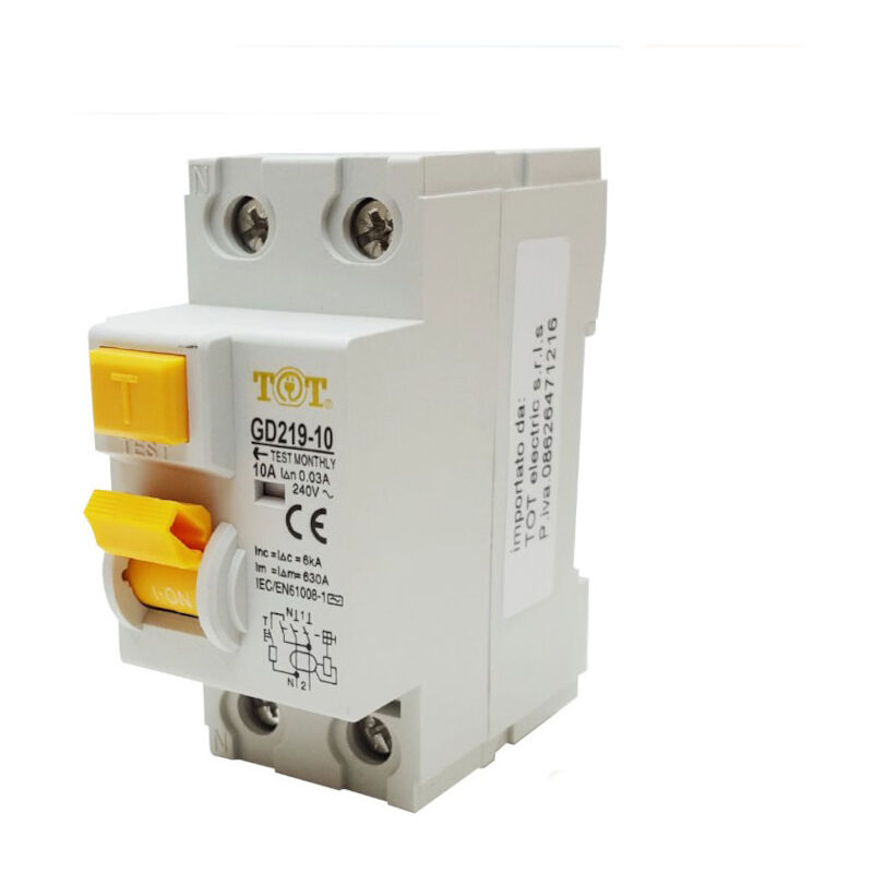 foto del prodotto vetrineinrete - interruttore magnetotermico differenziale salvavita modulare per quadro elettrico 2 moduli 2p n 6ka 10 ampere