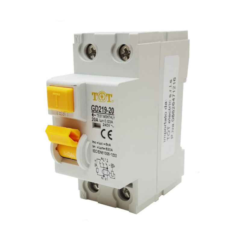 foto del prodotto vetrineinrete - interruttore magnetotermico differenziale salvavita modulare per quadro elettrico 2 moduli 2p n 6ka 20 ampere