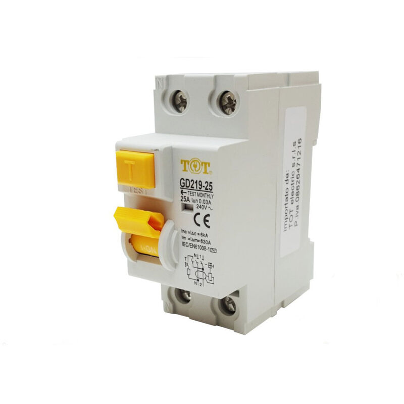 foto del prodotto vetrineinrete interruttore magnetotermico differenziale salvavita modulare per quadro elettrico 2 moduli 2p n 6ka 25 ampere