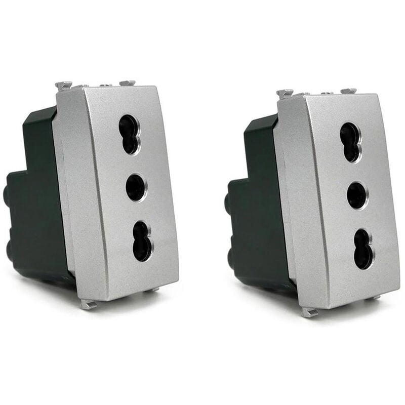 foto del prodotto vetrineinrete kit di 2 prese bipasso bivalente 10 16a compatibile con vimar plana presa elettrica a muro spina silver