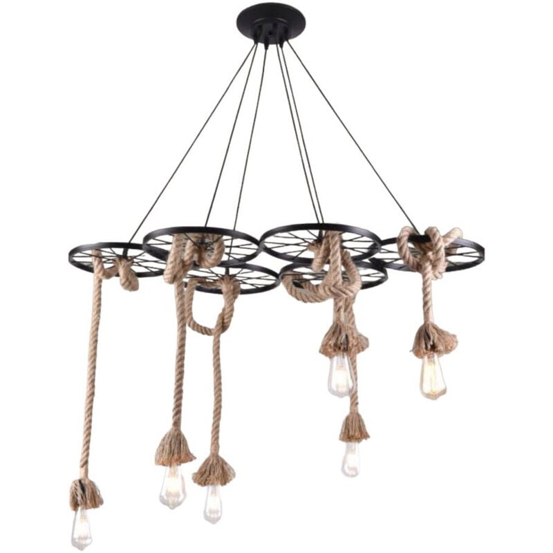 foto del prodotto vetrineinrete lampadario a sospensione con corde in canapa vintage 6 portalampada lampada rustica retr country e27