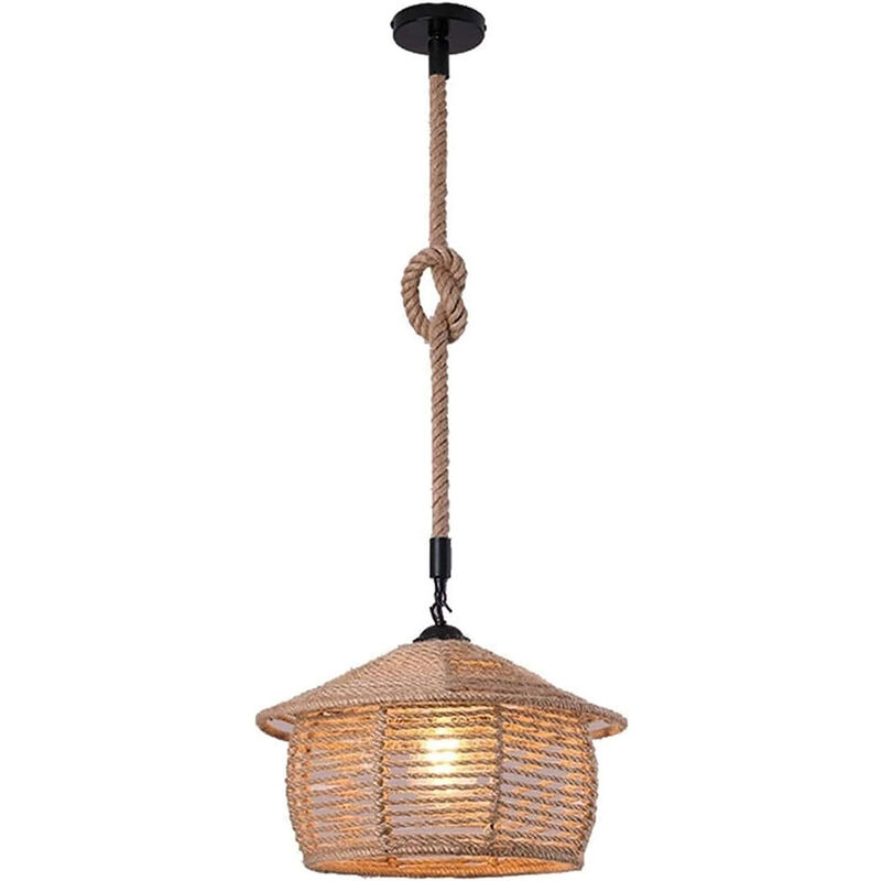foto del prodotto vetrineinrete lampadario a sospensione con paralume a cono in corda di canapa stile vintage retr lampada attacco e27