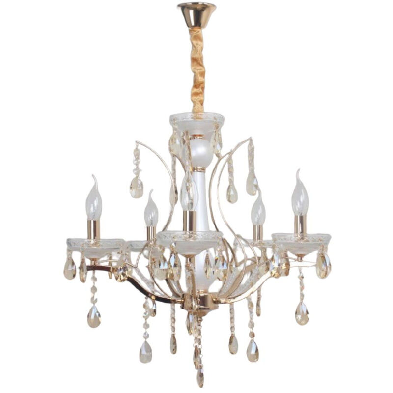 foto del prodotto vetrineinrete lampadario da soffitto a 8 bracci a sospensione bianco perlato e oro con cristalli pendenti retr classico attacco e14