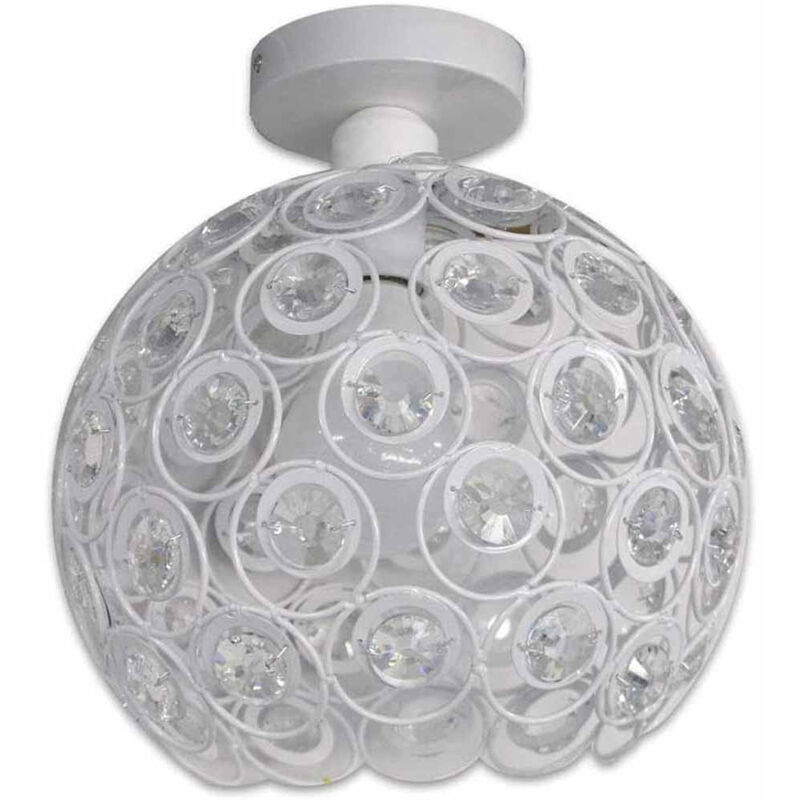 foto del prodotto vetrineinrete lampadario da soffitto plafoniera con paralume con sfere cristalli in acrilico lampada con portalampada e27 bianco