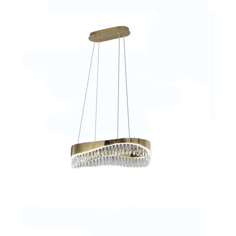 foto del prodotto vetrineinrete lampadario led a sospensione oro 35 watt con cristalli in acrilico contemporaneo luce bianca fredda 6500k