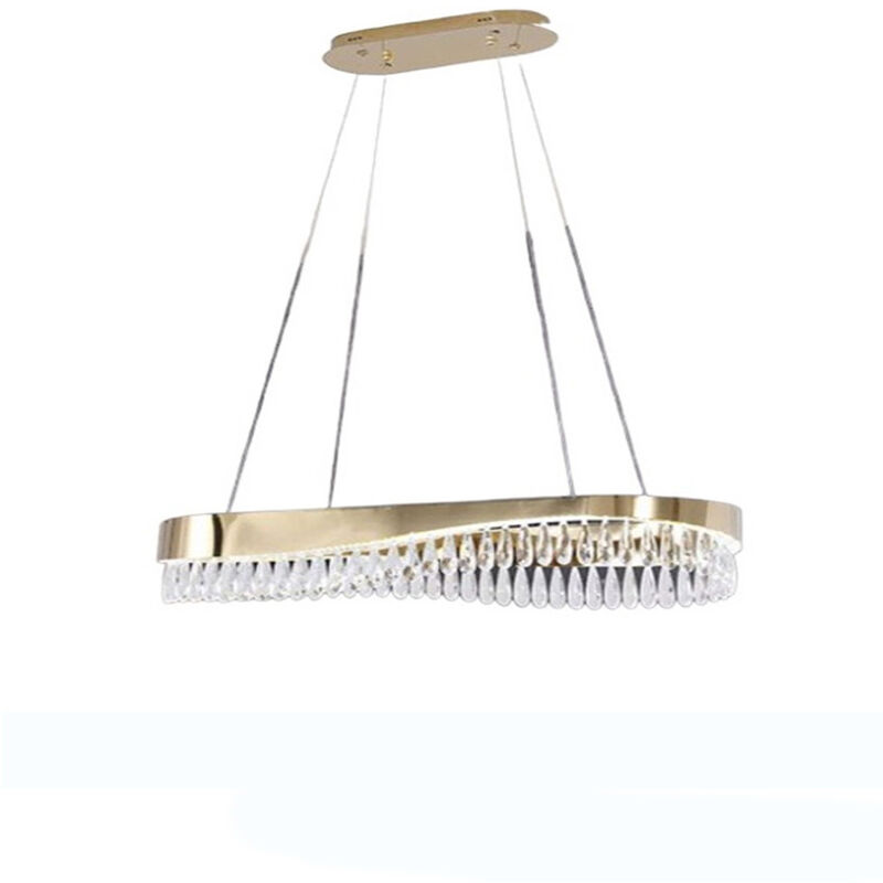 foto del prodotto vetrineinrete lampadario led a sospensione oro 45 watt con cristalli in acrilico contemporaneo luce bianca fredda 6500k