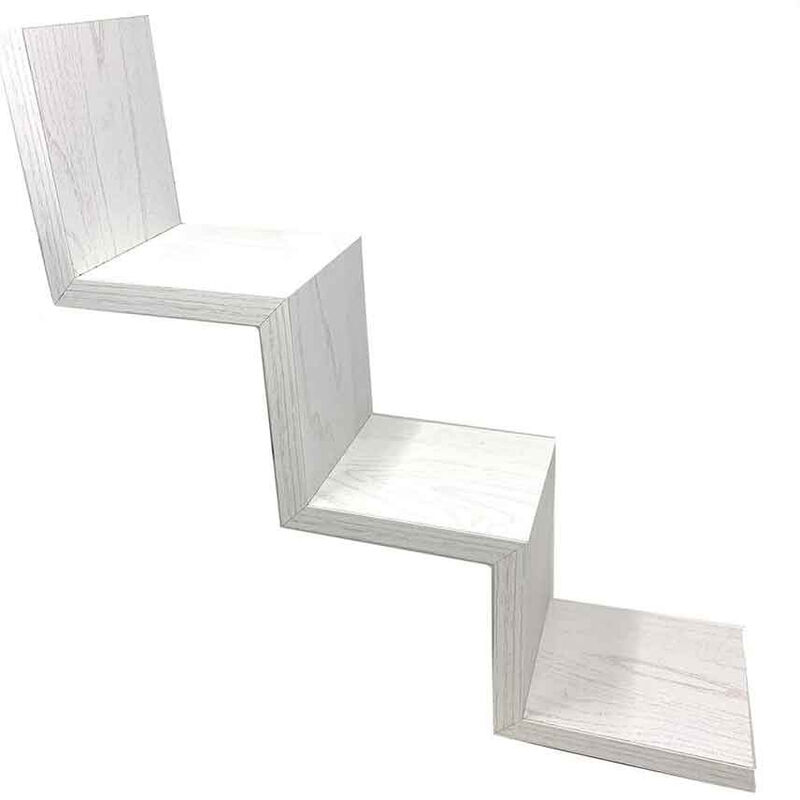 foto del prodotto vetrineinrete mensola da parete a zig zag in legno mdf libreria design moderno rovere sbiancato 3 ripiani scaffale fissaggio a muro a scomparsa kit