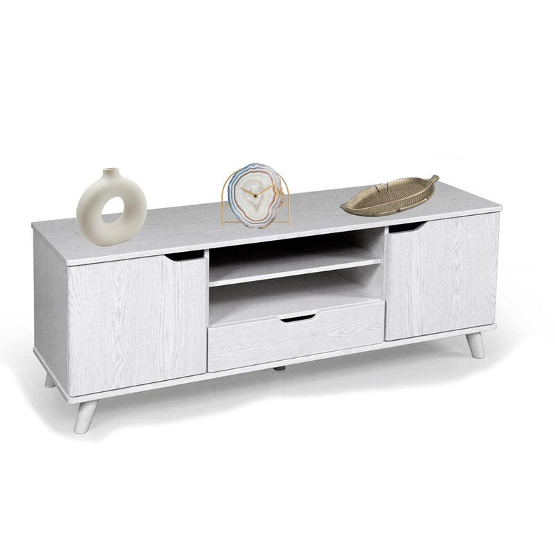 foto del prodotto vetrineinrete mobile madia basso moderno per soggiorno ingresso mobiletto porta tv rovere bianco 140x40x50 cm