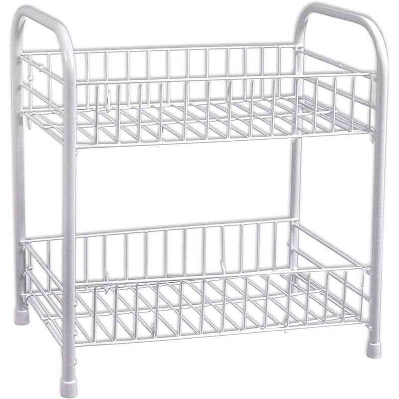 foto del prodotto vetrineinrete mobiletto in metallo portaoggetti con due ripiani scompartimenti bianco scaffale organizer porta oggetti 32x36 cm