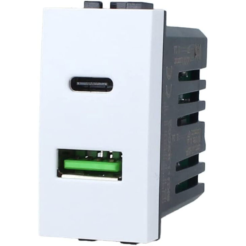 foto del prodotto vetrineinrete modulo presa 2 in 1 usb type c da muro per placca cassetta 503 compatibile con livinglight bianco