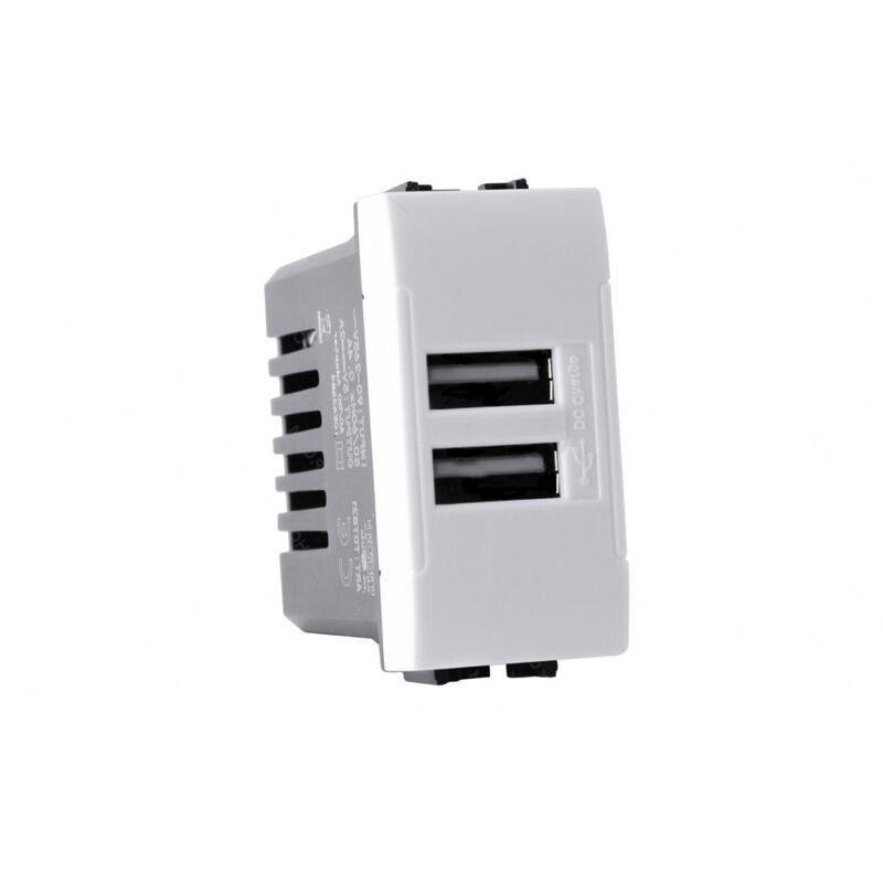 foto del prodotto vetrineinrete modulo presa doppia usb da muro per placca cassetta 503 compatibile con living light international air 5v 2 usb bianco