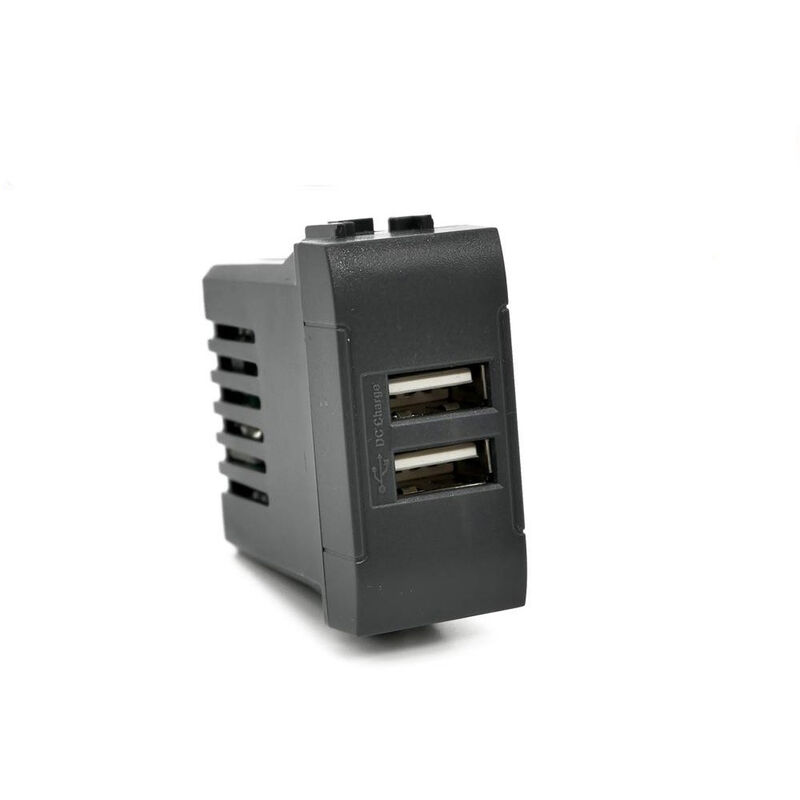 foto del prodotto vetrineinrete modulo presa doppia usb da muro per placca cassetta 503 compatibile con living light international air 5v 2 usb nero