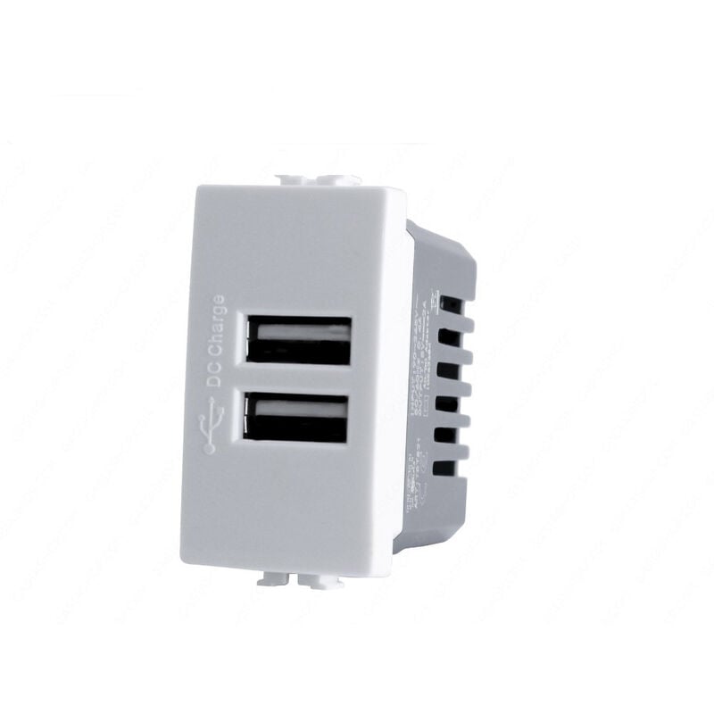 foto del prodotto vetrineinrete modulo presa doppia usb da muro per placca cassetta 503 compatibile con matix 5v 2 usb bianco