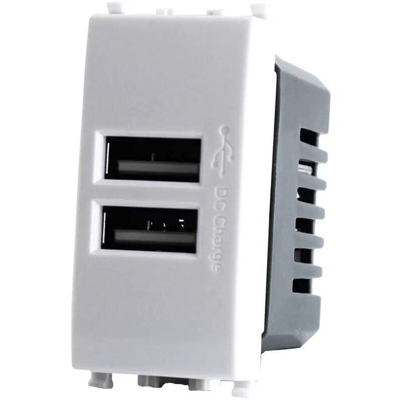foto del prodotto vetrineinrete modulo presa doppia usb da muro per placca cassetta 503 compatibile con vimar plana 5v 2 usb bianco