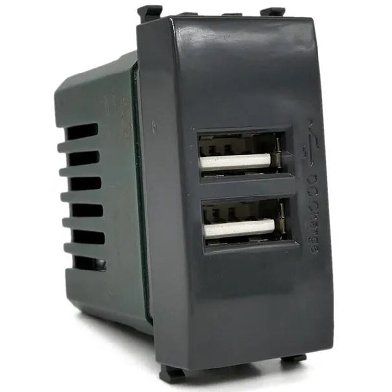 foto del prodotto vetrineinrete modulo presa doppia usb da muro per placca cassetta 503 compatibile con vimar plana 5v 2 usb nero