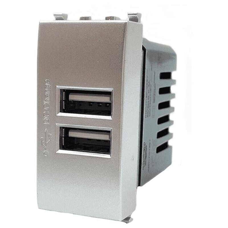 foto del prodotto vetrineinrete modulo presa doppia usb da muro per placca cassetta 503 compatibile con vimar plana 5v 2 usb silver
