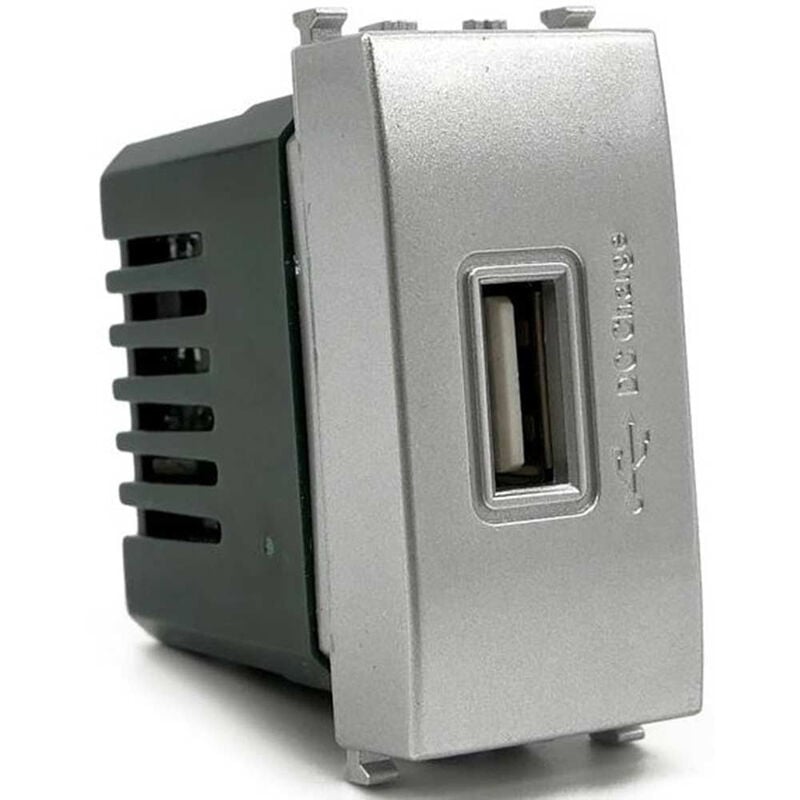 foto del prodotto vetrineinrete modulo presa usb da muro per placca cassetta 503 compatibile con vimar plana 5v silver