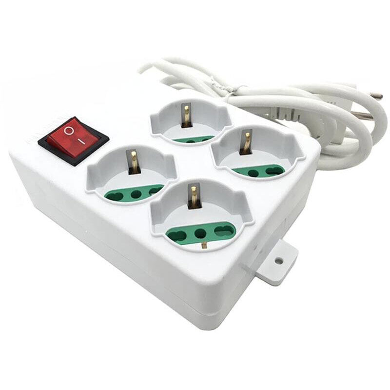 foto del prodotto vetrineinrete multipresa schuko ciabatta elettrica a 4 posti polivalenti 10 16a con protezione da sovratensioni e interruttore on off 250v max 2500