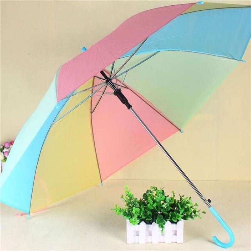 foto del prodotto vetrineinrete - ombrello 8 stecche multicolore per bambini antivento ombrello arcobaleno da pioggia richiudibile con apertura automatico a scatto