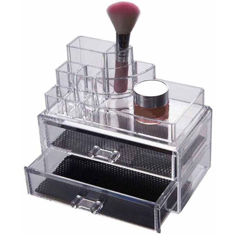 foto del prodotto vetrineinrete organizer cosmetici con cassetti per trucchi e pennelli scatola trasparente 8 scomparti organizzatore portatrucchi espositore