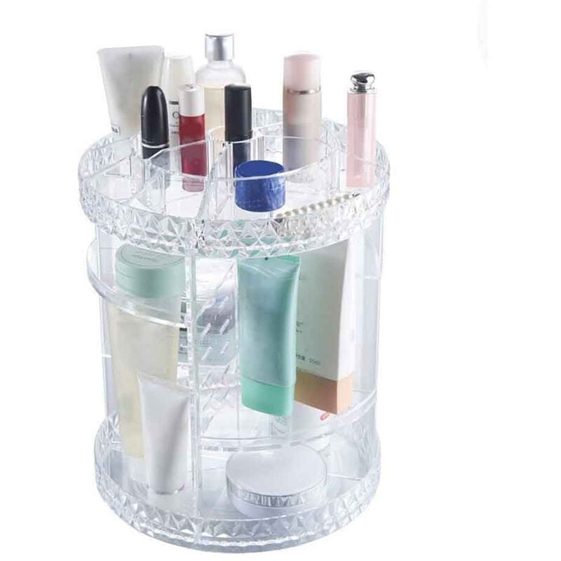 foto del prodotto vetrineinrete organizer cosmetici rotante 360 per trucchi e pennelli con scomparti in abs organizzatore girevole make up trasparente 28.5 x 21.8 cm