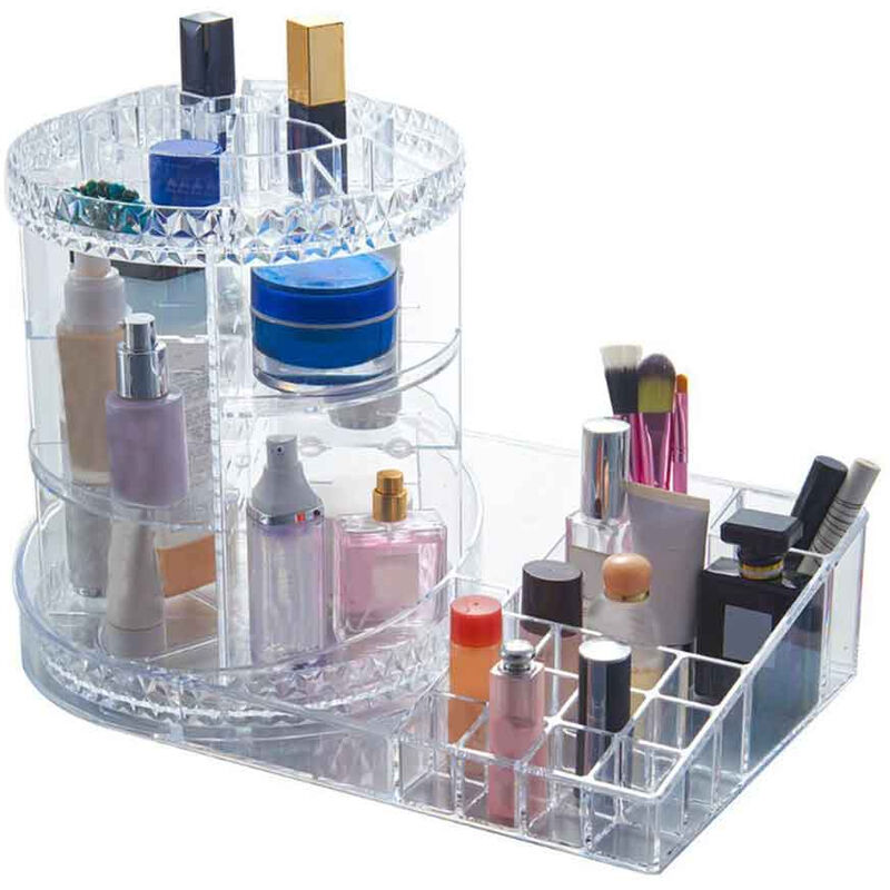 foto del prodotto vetrineinrete organizer cosmetici rotante grande con ripiano per trucchi e pennelli scomparti in abs organizzatore girevole make up trasparente 40