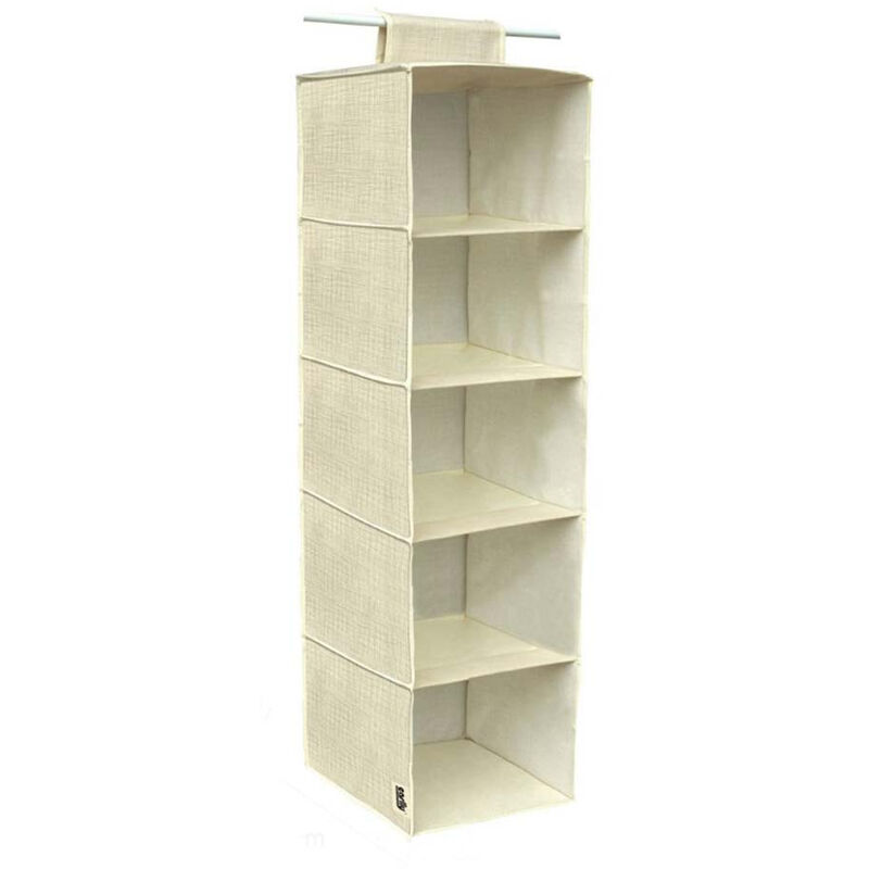 foto del prodotto vetrineinrete organizer per armadi con 5 ripiani in tessuto beige contenitore pieghevole richiudibile salvaspazio