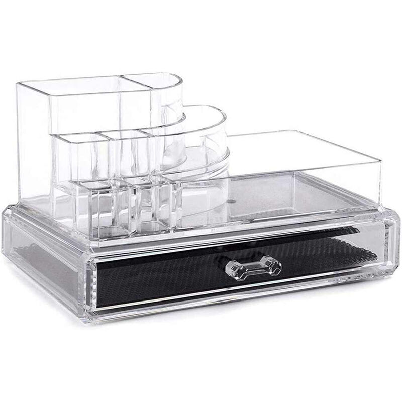 foto del prodotto vetrineinrete organizer per trucchi e pennelli scatola trasparente con 8 scomparti organizzatore per cosmetici espositore grande con cassetto