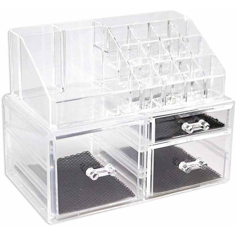 foto del prodotto vetrineinrete organizer per trucchi e pennelli scatola trasparente con cassetti e scomparti organizzatore per cosmetici espositore 1 cassetto