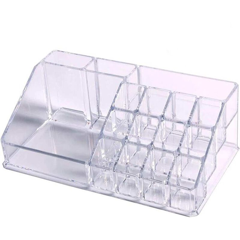 foto del prodotto vetrineinrete organizer portatrucchi per trucchi e pennelli scatola trasparente con diversi scomparti organizzatore per cosmetici espositore