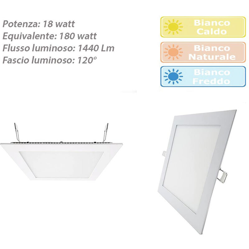 foto del prodotto vetrineinrete pannello led incasso quadrato slim 18 watt plafoniera luce bianca fredda 6500k faretto illuminazione di interni driver incluso