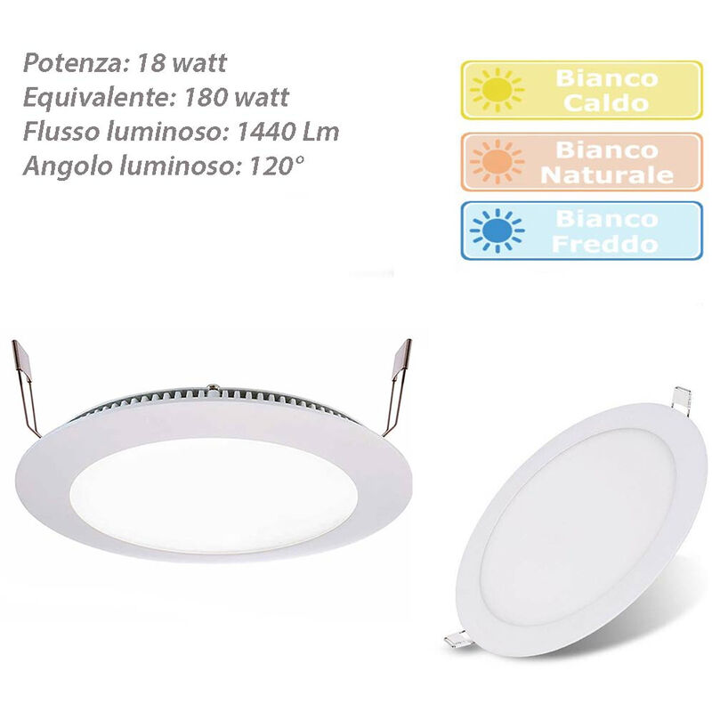foto del prodotto vetrineinrete pannello led incasso tondo slim 18 watt plafoniera luce calda 3000k faretto illuminazione di interni driver incluso