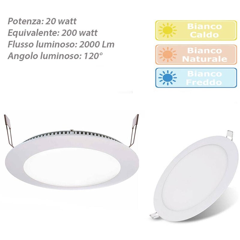 foto del prodotto vetrineinrete pannello led incasso tondo slim 20 watt plafoniera luce bianca 6500k faretto illuminazione di interni driver incluso