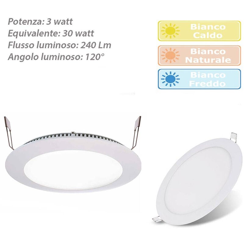 foto del prodotto vetrineinrete pannello led incasso tondo slim 3 watt plafoniera luce bianca fredda 6500k faretto illuminazione di interni driver incluso