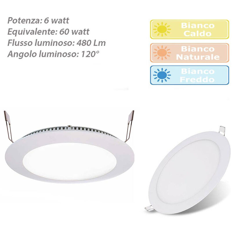 foto del prodotto vetrineinrete pannello led incasso tondo slim 6 watt plafoniera luce bianca fredda 6500k faretto illuminazione di interni driver incluso