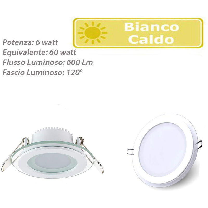 foto del prodotto vetrineinrete pannello led slim incasso bordo in vetro tondo 6 watt luce calda 3000k
