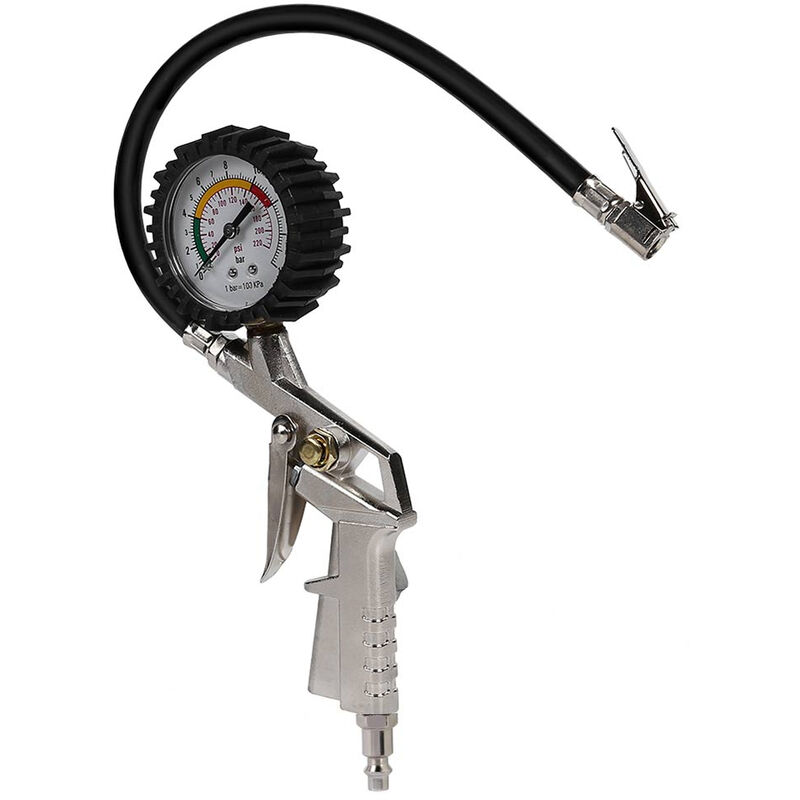 foto del prodotto vetrineinrete pistola per gonfiaggio pneumatici con manometro in psi e bar da compressore per ruote di auto moto bici