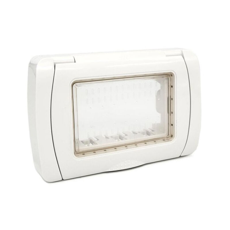 foto del prodotto vetrineinrete placca idrobox 4 posti compatibile con living light international ip55 coperchio modulo cassetta 504 bianca