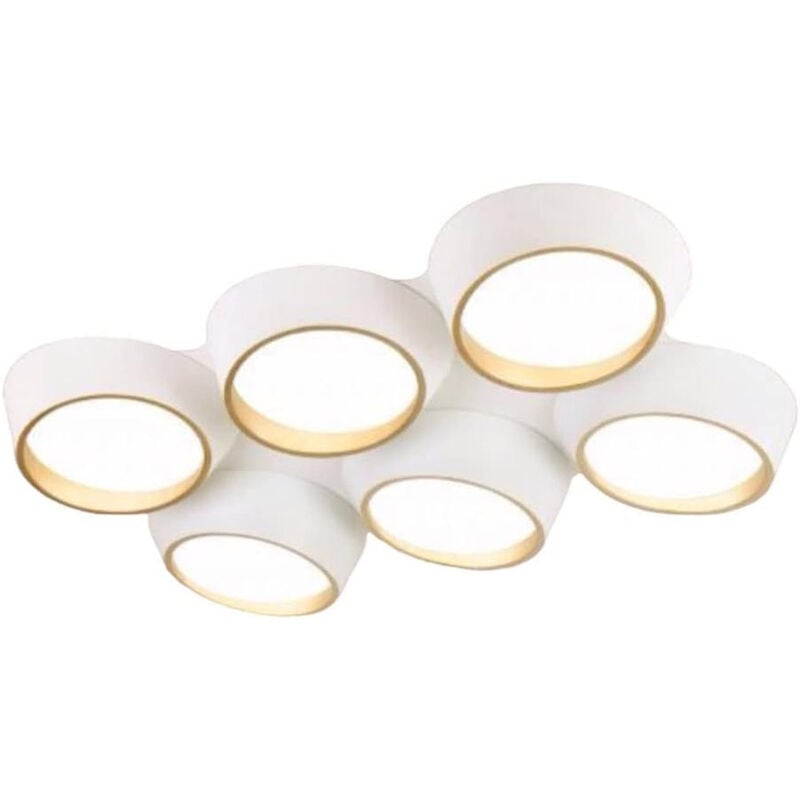foto del prodotto vetrineinrete plafoniera a led 120 watt lampadario da soffitto 6 cerchi irregolari bianco e oro luce calda 3000k