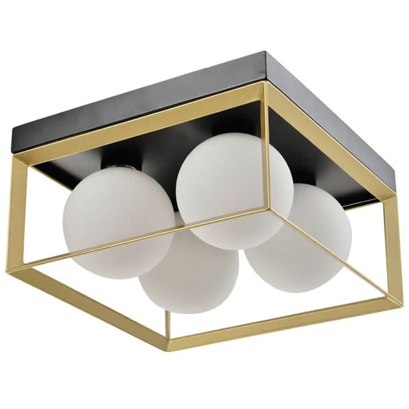 foto del prodotto vetrineinrete plafoniera da soffitto minimalista lampada in metallo nero bronzo con 4 sfera in vetro per camera da letto g9