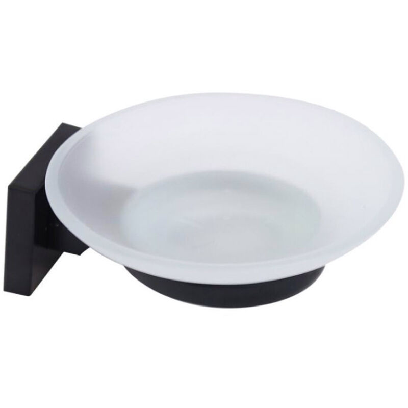 foto del prodotto vetrineinrete porta sapone da parete in acciaio nero piattino in vetro satinato fissaggio con viti o senza viti biadesivo accessori arredo bagno