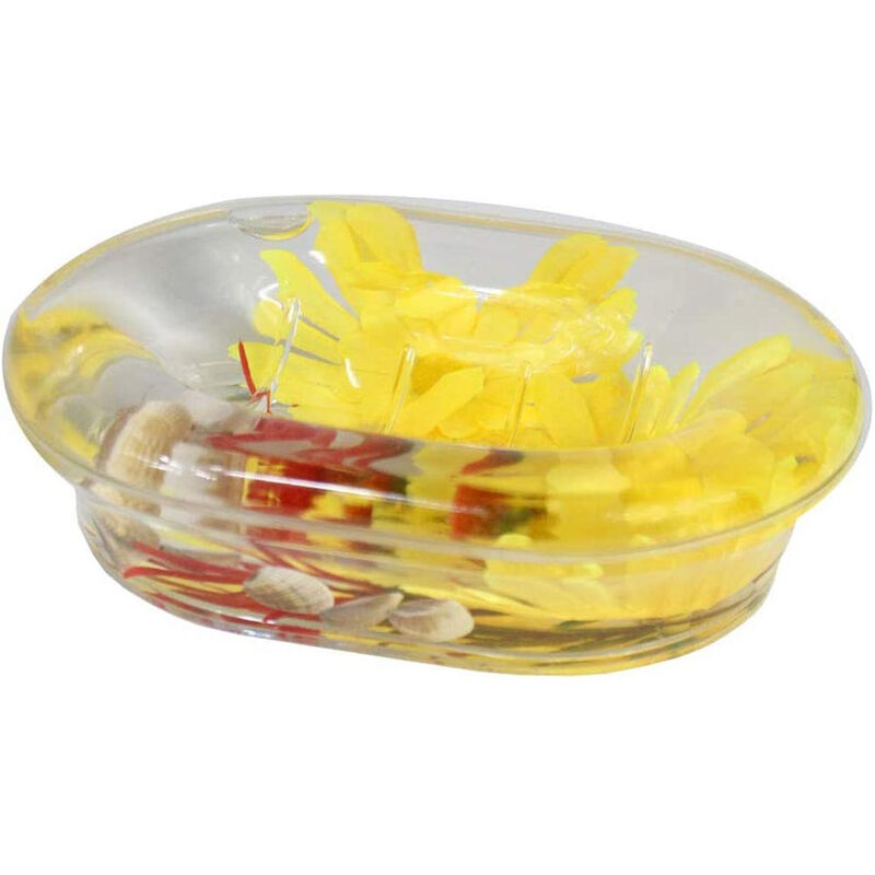 foto del prodotto vetrineinrete portasapone saponetta in abs con decorazioni a fiori gialli e conchiglie accessori arredo bagno porta sapone