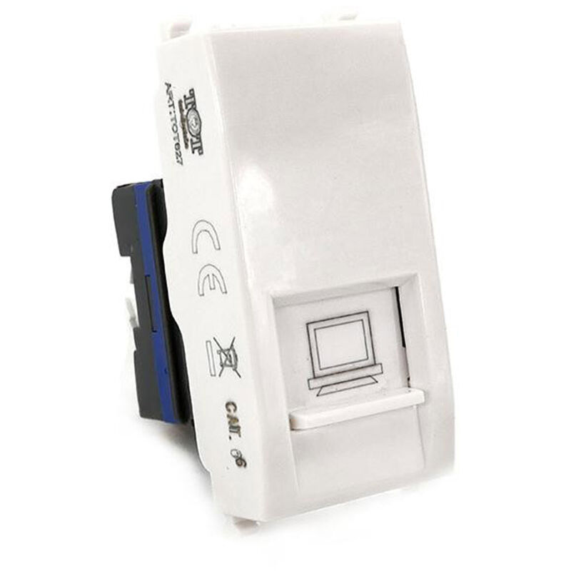 foto del prodotto vetrineinrete presa di rete lan compatibile con vimar plana connettore rj45 8 pin utp cat5 bianco