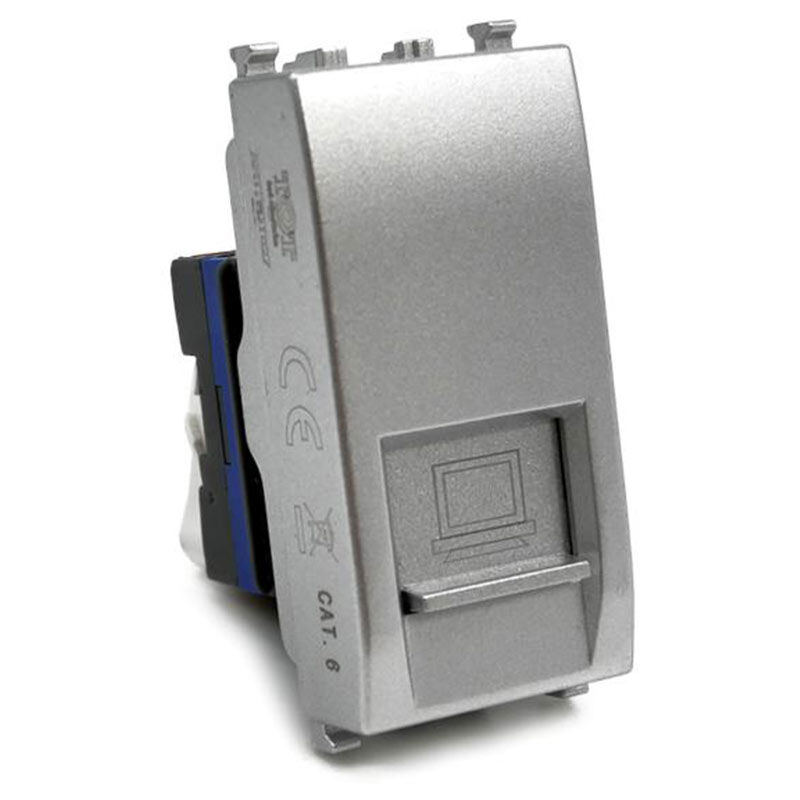 foto del prodotto vetrineinrete presa di rete lan compatibile con vimar plana connettore rj45 8 pin utp cat5 silver
