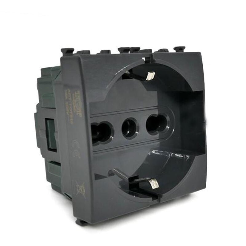 foto del prodotto vetrineinrete presa schuko 16a compatibile con vimar plana prese spina 2p presa elettrica a muro spina nero