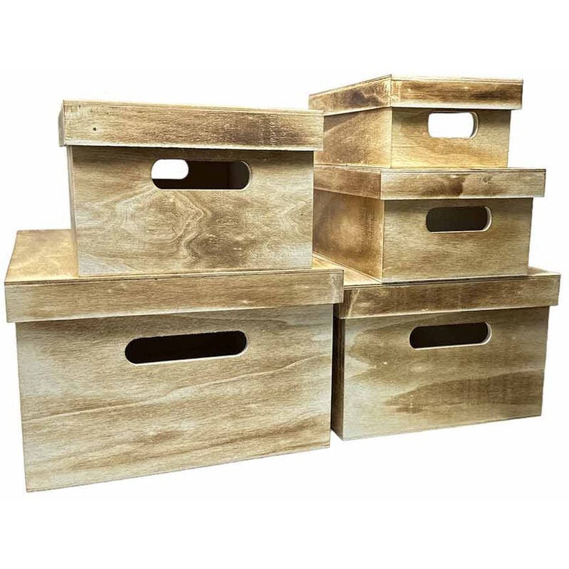 foto del prodotto vetrineinrete - scatole in legno con coperchio personalizzabile set 5 pezzi decoro per decoupage portagioie matrioska scatola cofanetto porta oggetti