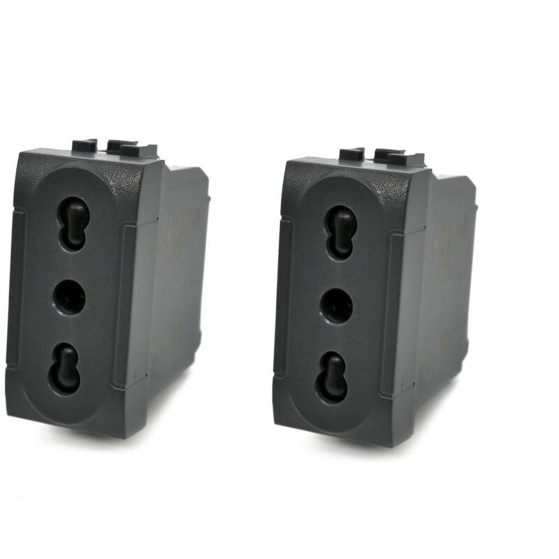 foto del prodotto vetrineinrete set 2 presa bipasso bivalente 10 16a compatibile living light international air prese modulo cassetta 503 nero