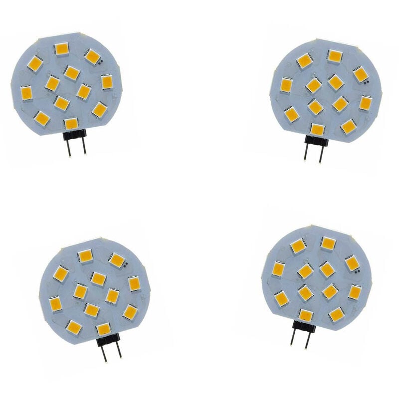 foto del prodotto vetrineinrete set 4 lampadina tonda a piastra 12 led g4 2 watt lampada slim tonda luce calda 3000k