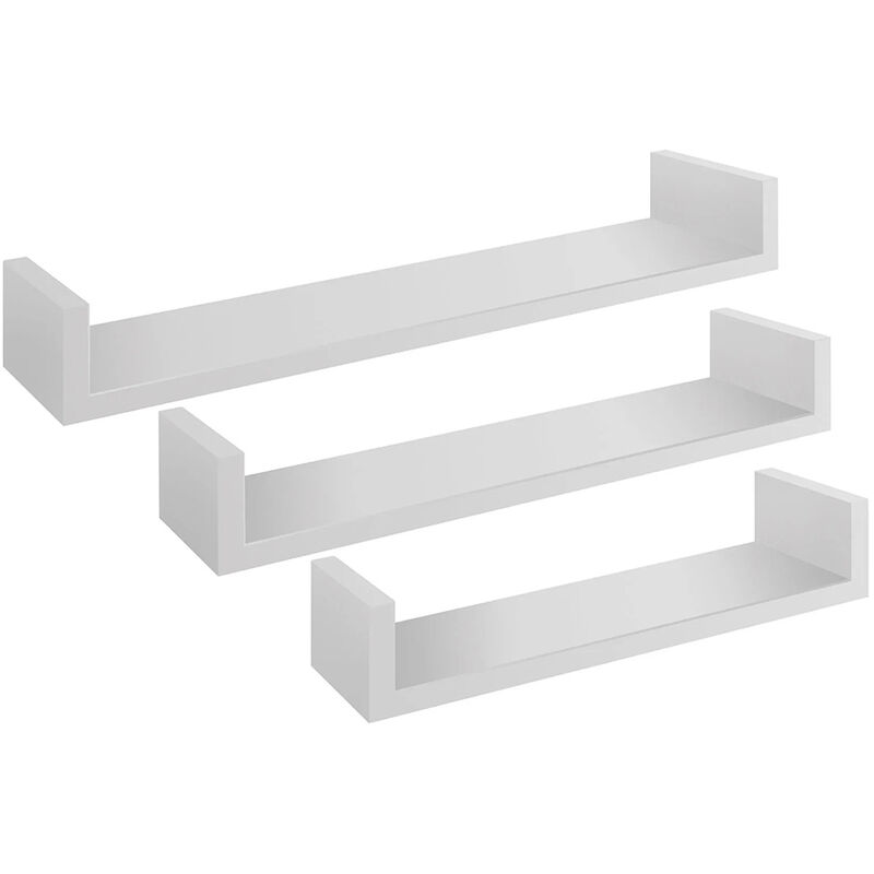 foto del prodotto vetrineinrete set da 3 mensole a parete in legno mdf a forma di u libreria scaffale pensili sospesi kit montaggio incluso a scomparsa tre